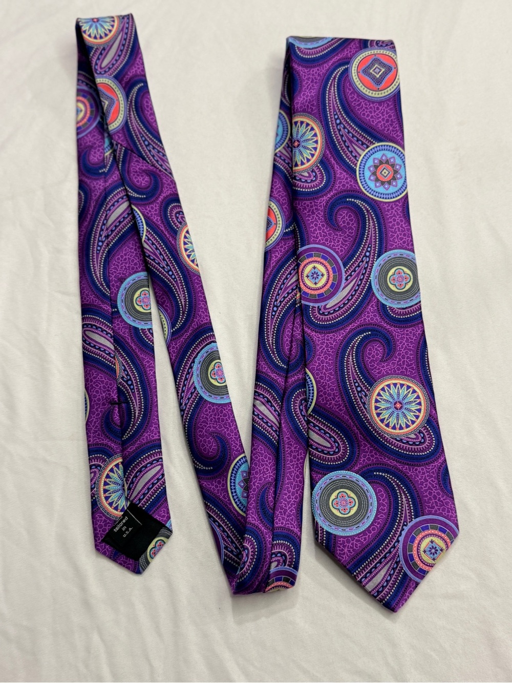 Murano Men’s Purple Paisley Silk Tie with Multicolor Medallions